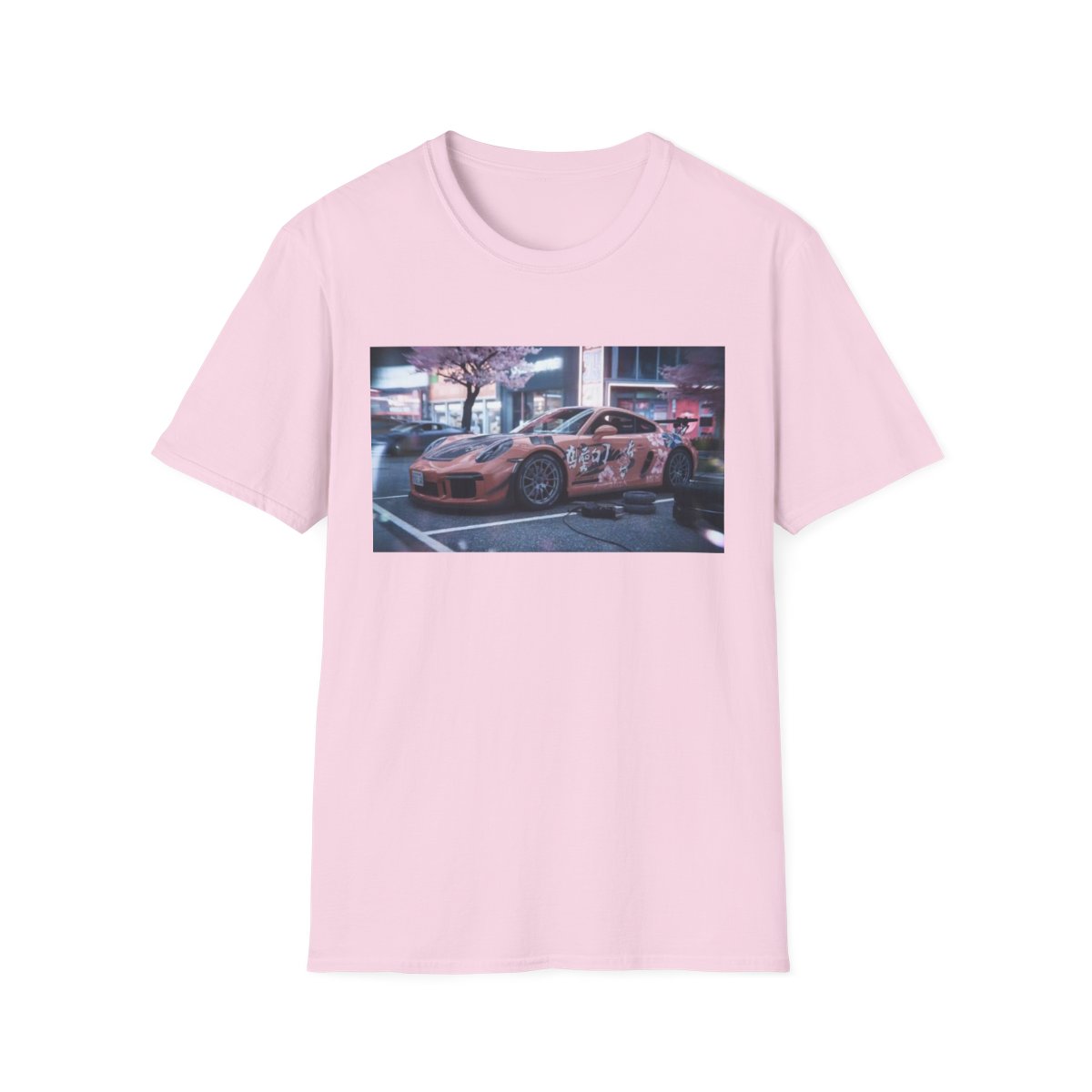 Pink Racing Porsche Car T-Shirt | Street Scene Graphic Tee | Forza Horizon - alternate angle 2, merchandise